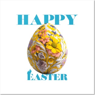 Happy Easter Egg Design with Floral Elements Posters and Art